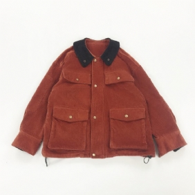 Naisten Vintage-takki Colorblock-nukkekaulus Isot Taskut Vakosamettitakki