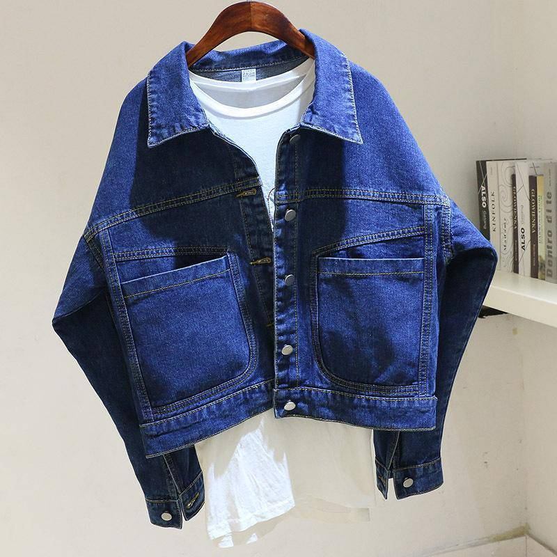 Vintage Leikattu Denim Takki Naisten Löysä Tasku Toppi