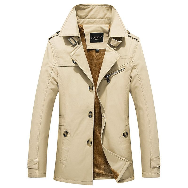 Miesten Takit Casual Trench Coat Stand Kaulus Yksivärinen