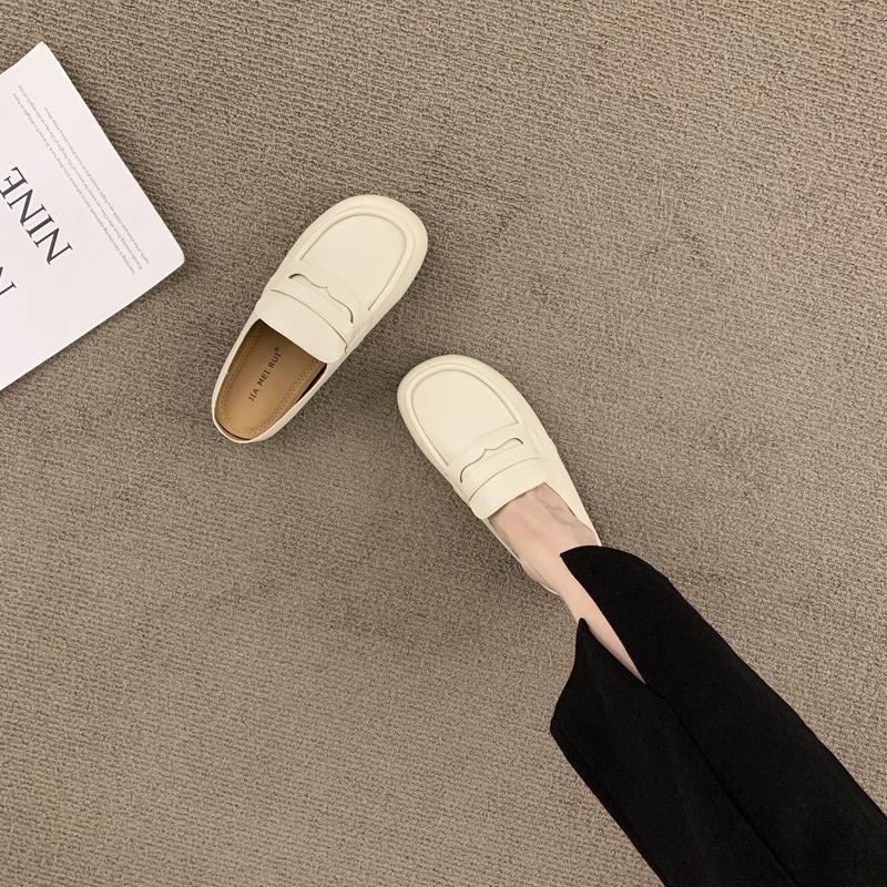 Retro Baotou Tossut Naisten Varhain Keväällä Uudet Pull-on Puolitoppi Litteät Kengät