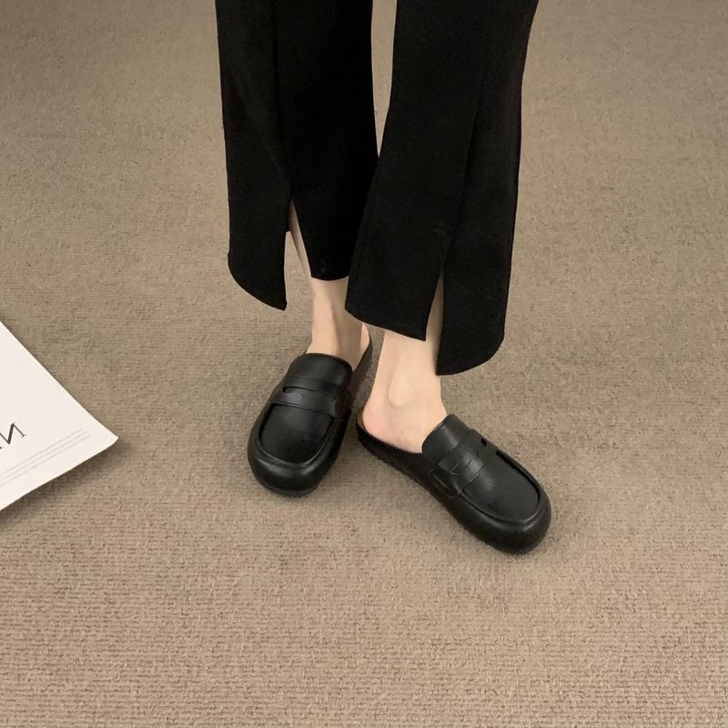 Retro Baotou Tossut Naisten Varhain Keväällä Uudet Pull-on Puolitoppi Litteät Kengät